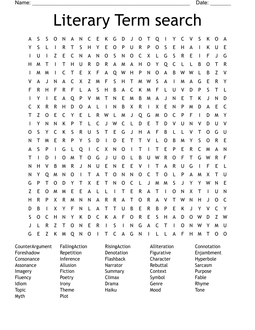 Literary Term search Word Search