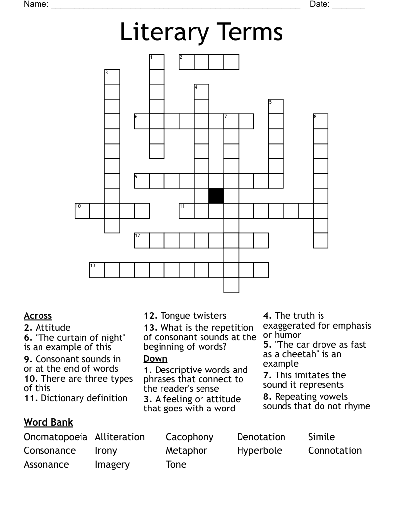 Literary Terms Crossword
