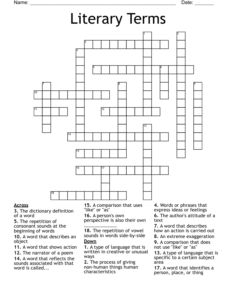 Literary Terms Crossword