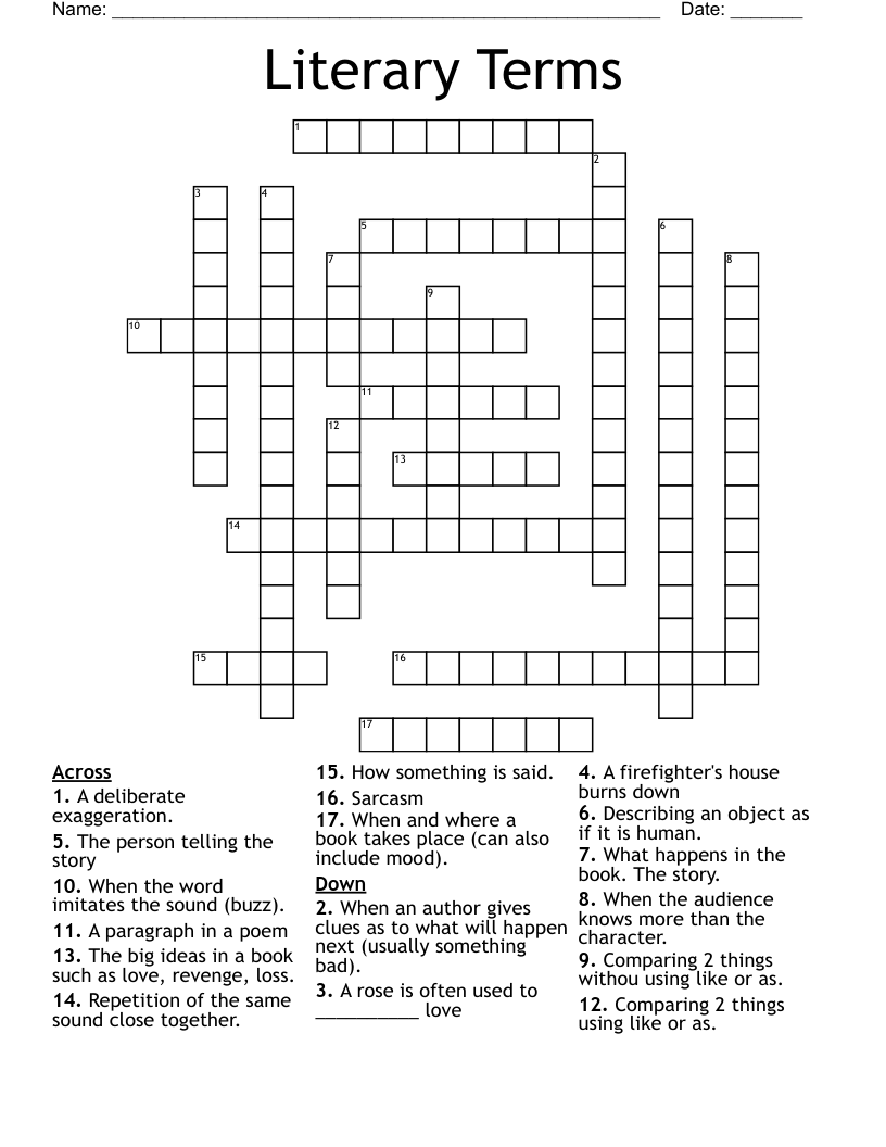 Literary Terms Crossword