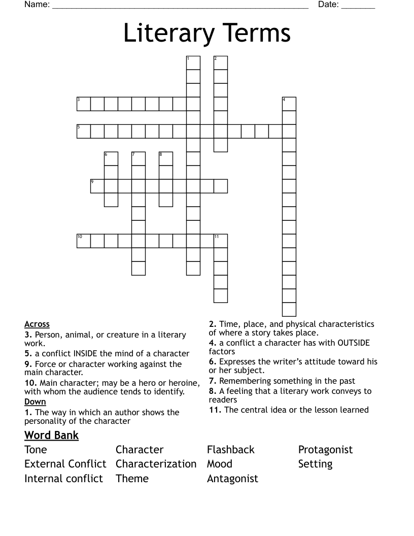 Literary Terms Crossword
