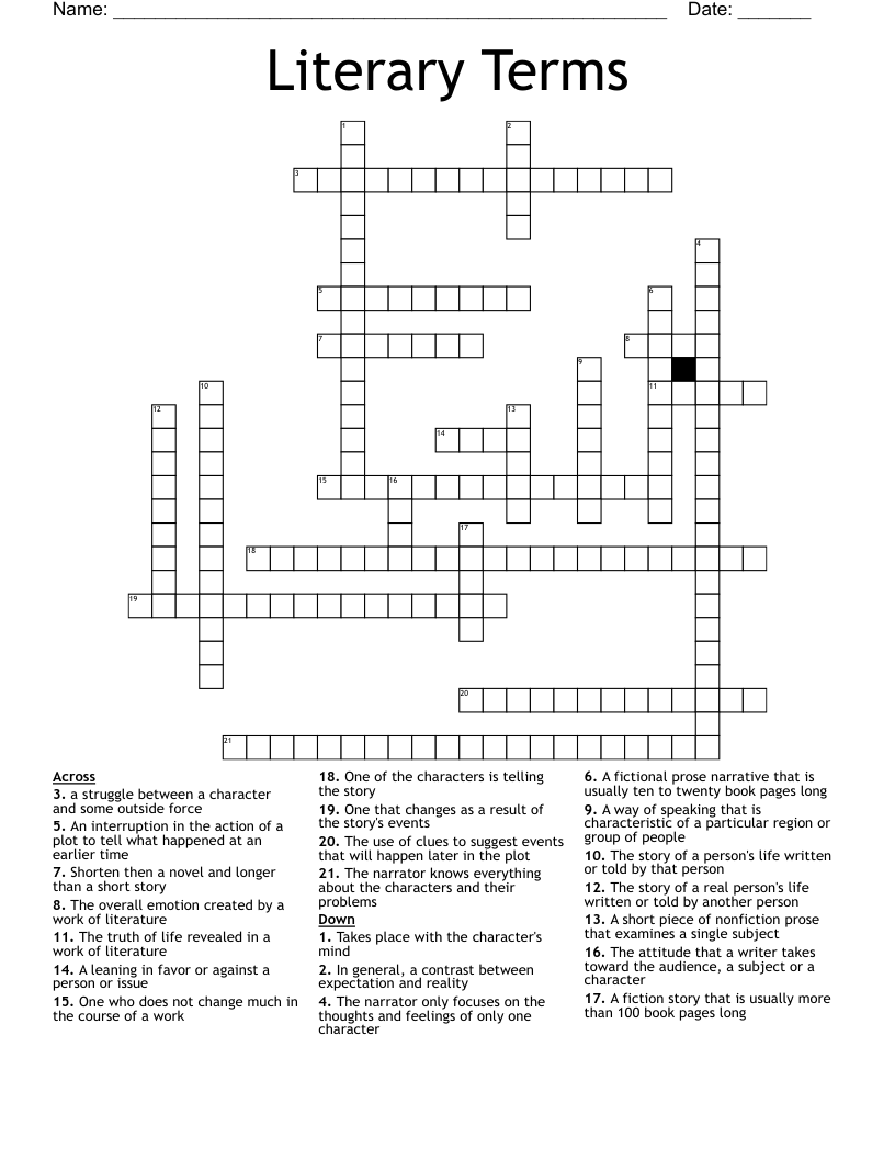 Literary Terms Crossword