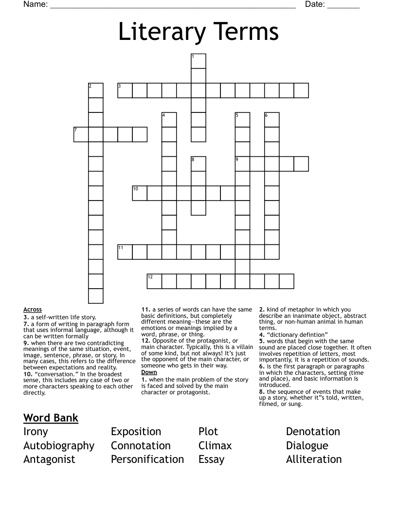 Literary Terms Crossword