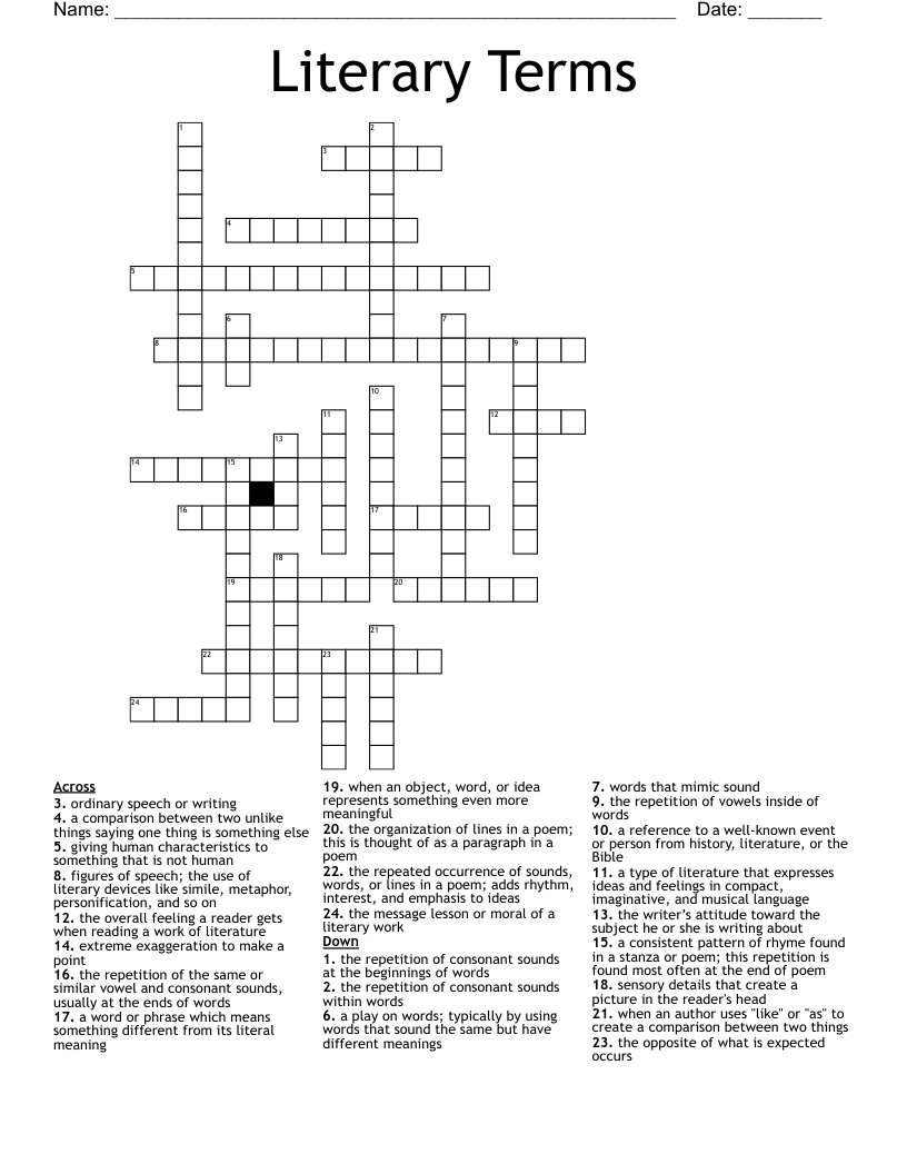 Literary Terms Crossword