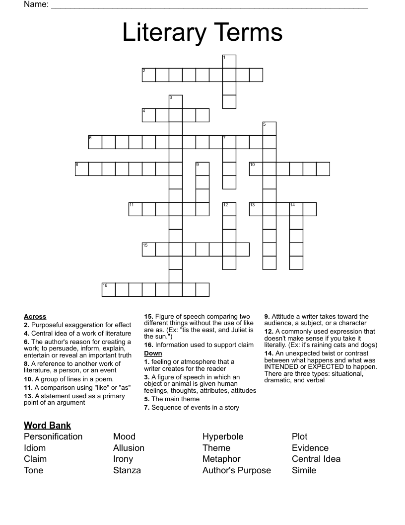 Literary Terms Crossword