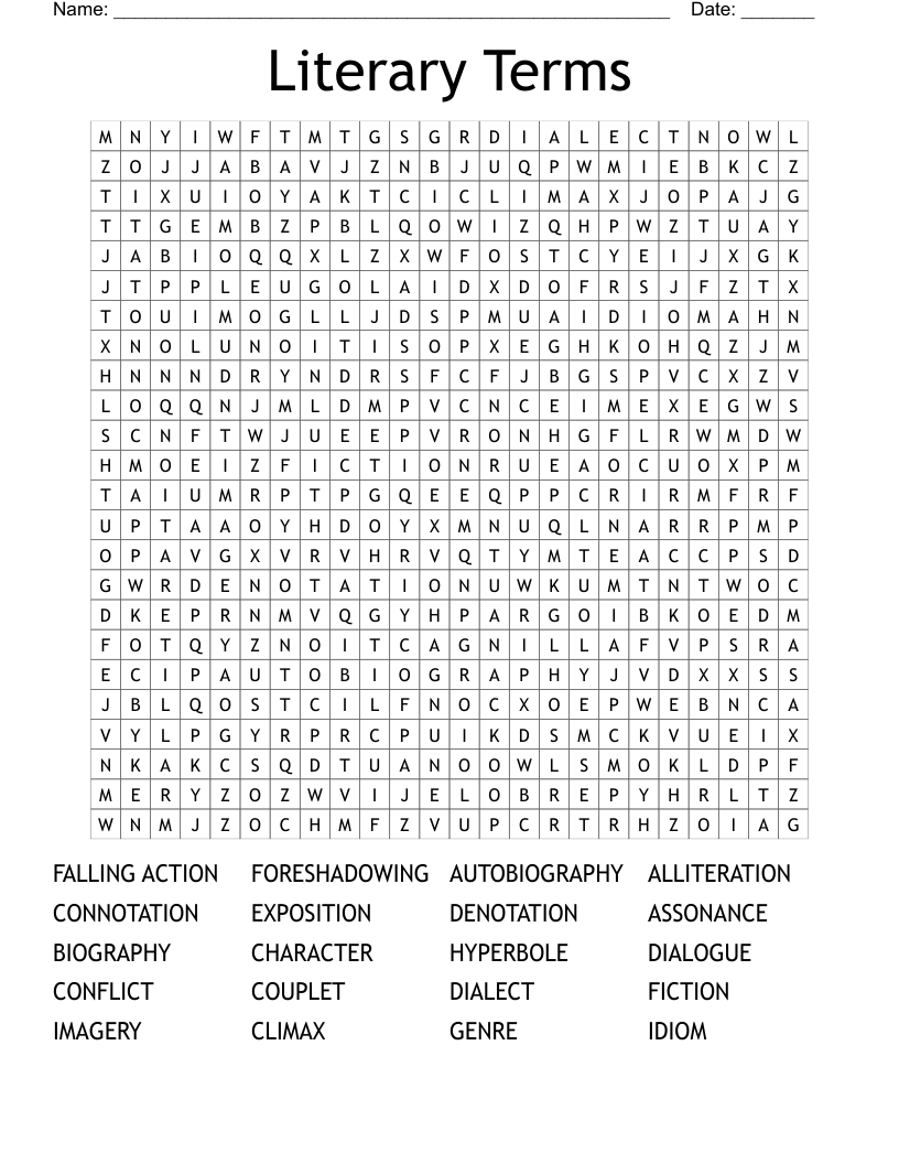 Literary Terms Word Search