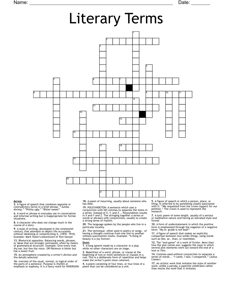 Literary Terms Crossword