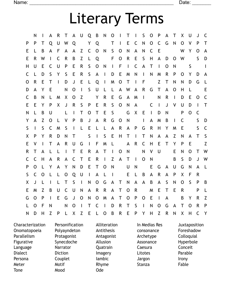 Literary Terms Word Search