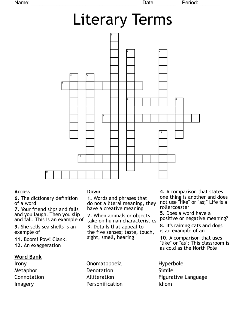 Literary Terms Crossword