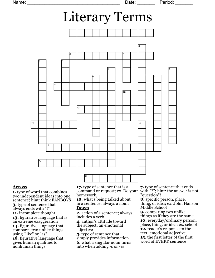 Literary Terms Crossword