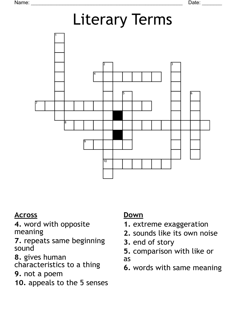 Literary Terms Crossword