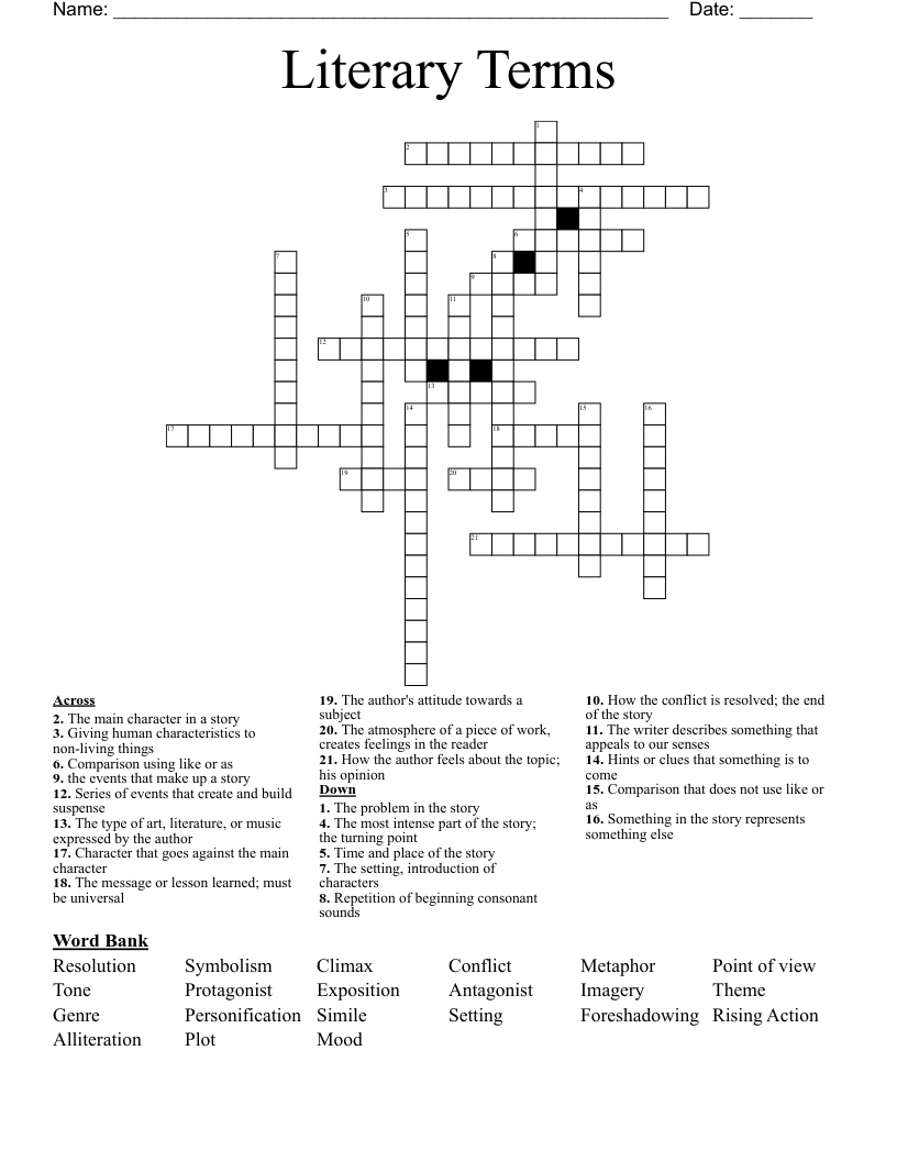 Literary Terms Crossword