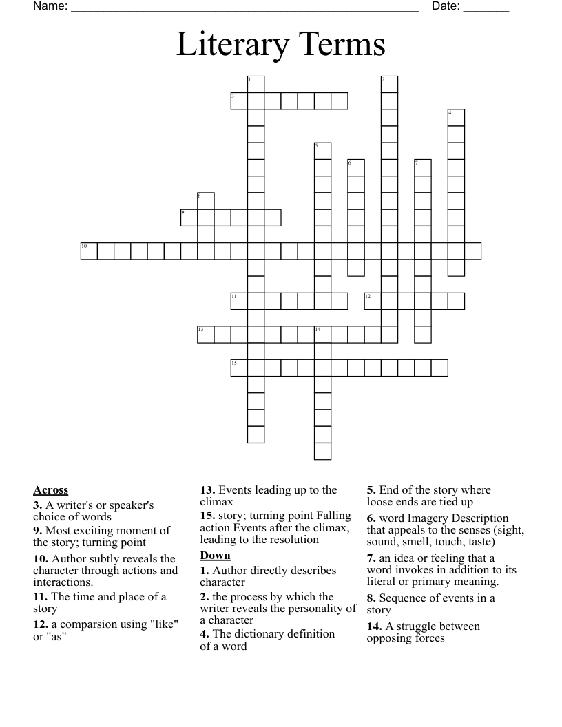 Literary Terms Crossword