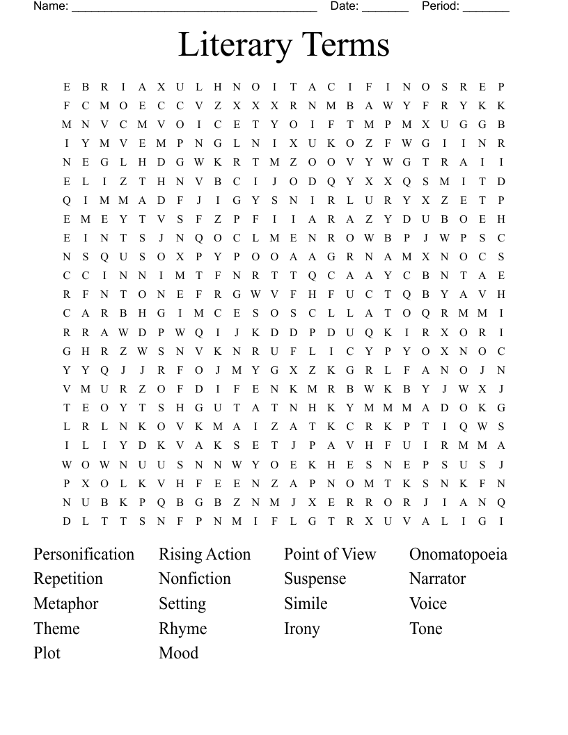 Literary Terms Word Search