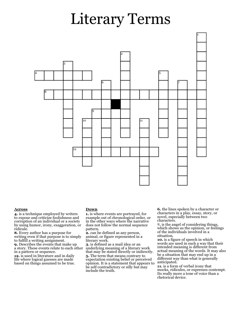 Literary Terms Crossword