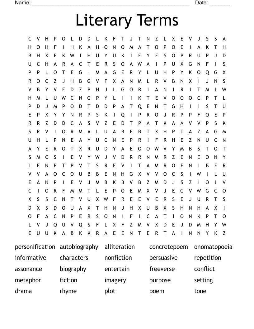 Literary Terms Word Search