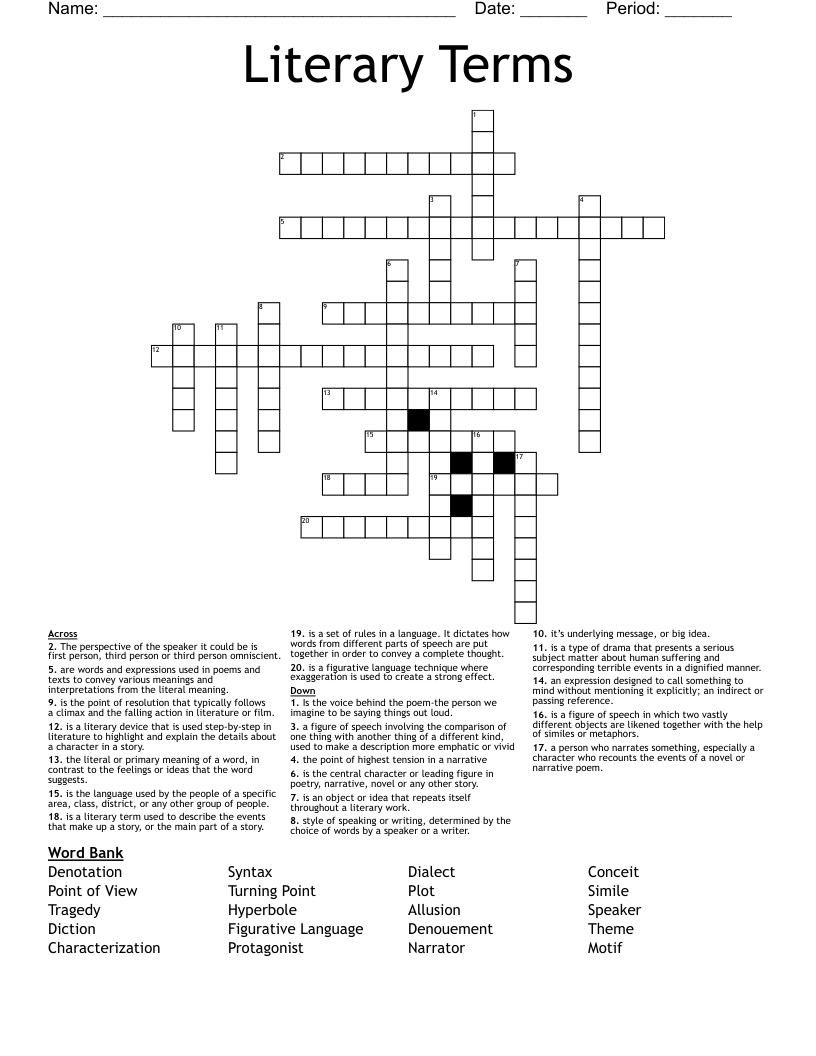 Literary Terms Crossword