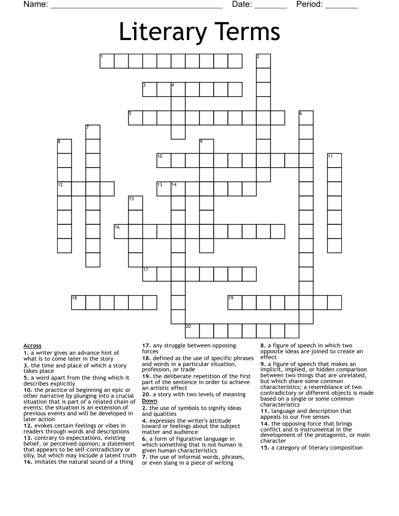 Literary Terms Crossword