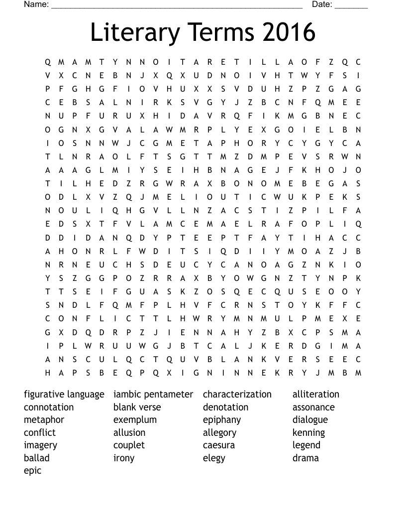 Literary Terms 2016 Word Search