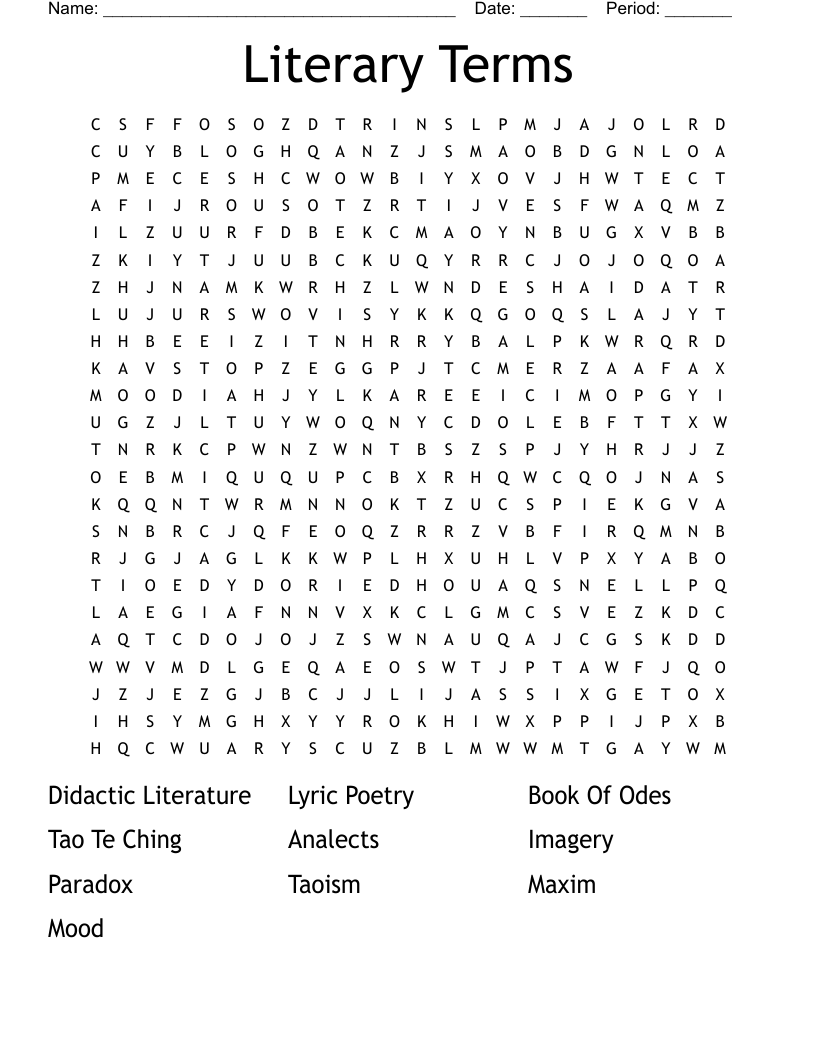 Literary Terms Word Search