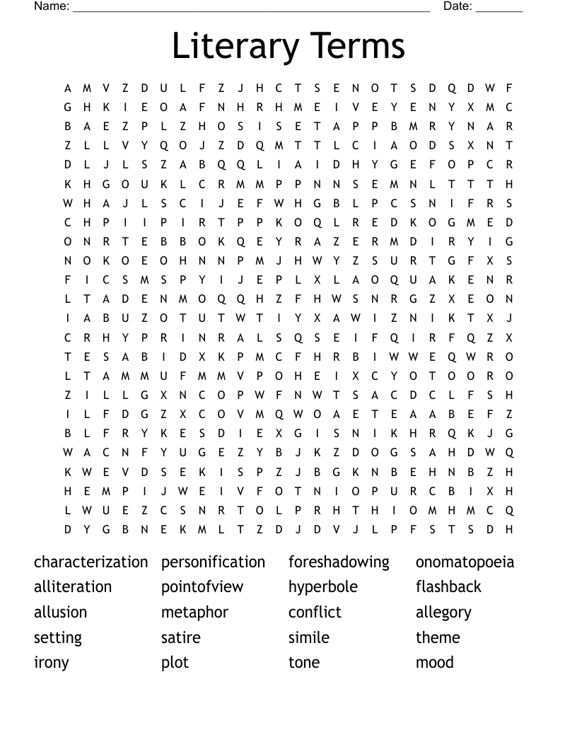 Literary Terms Word Search