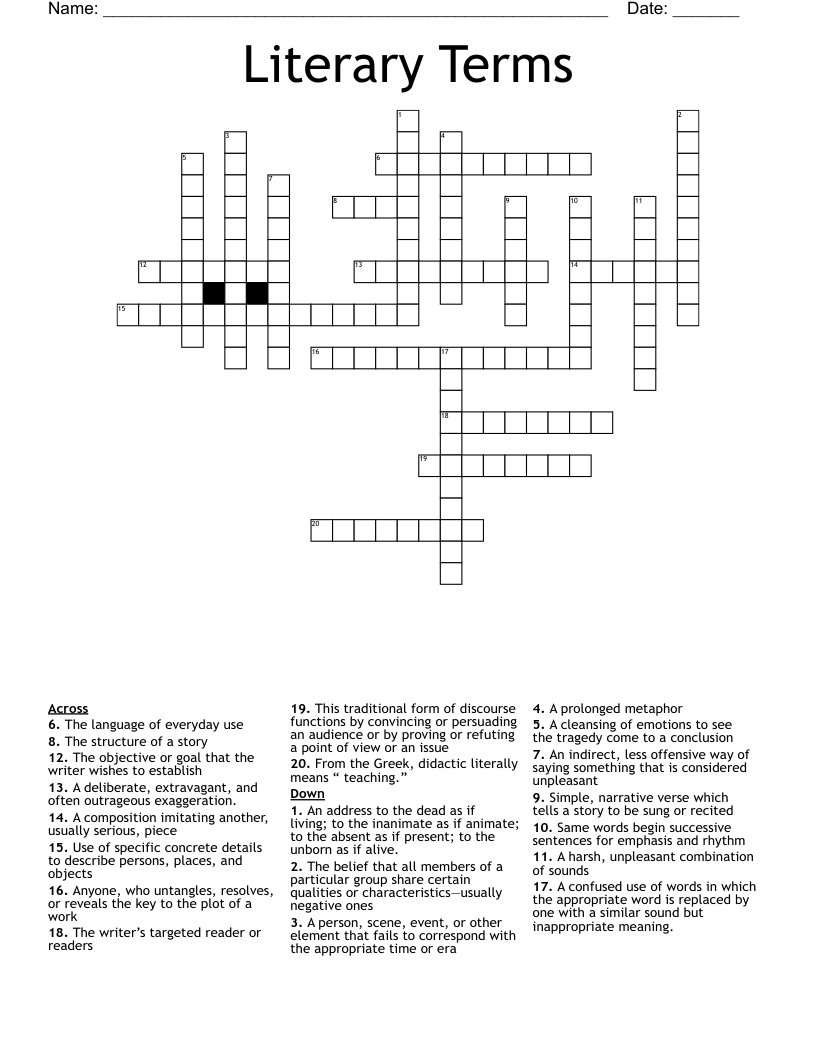 Literary Terms Crossword