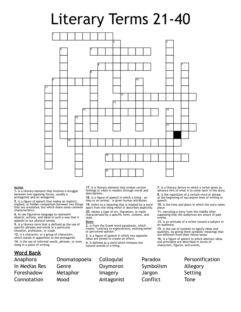 Literary Terms 21-40 Crossword