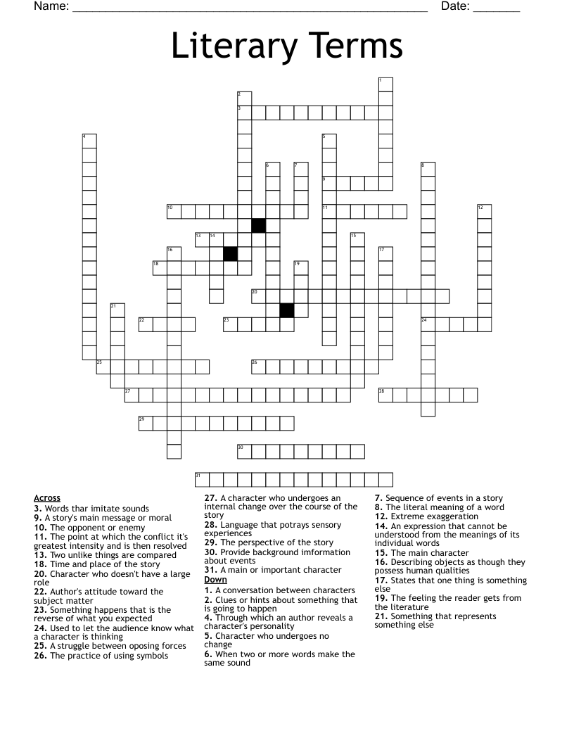 Literary Terms Crossword