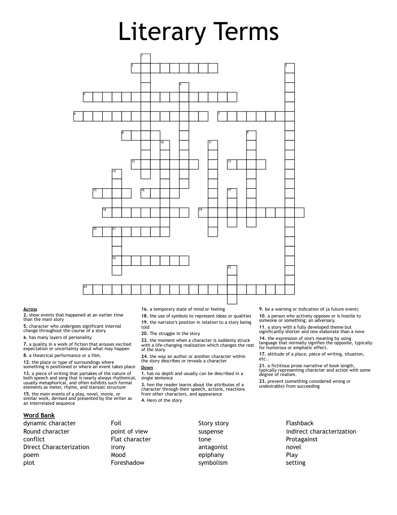Literary Terms Crossword
