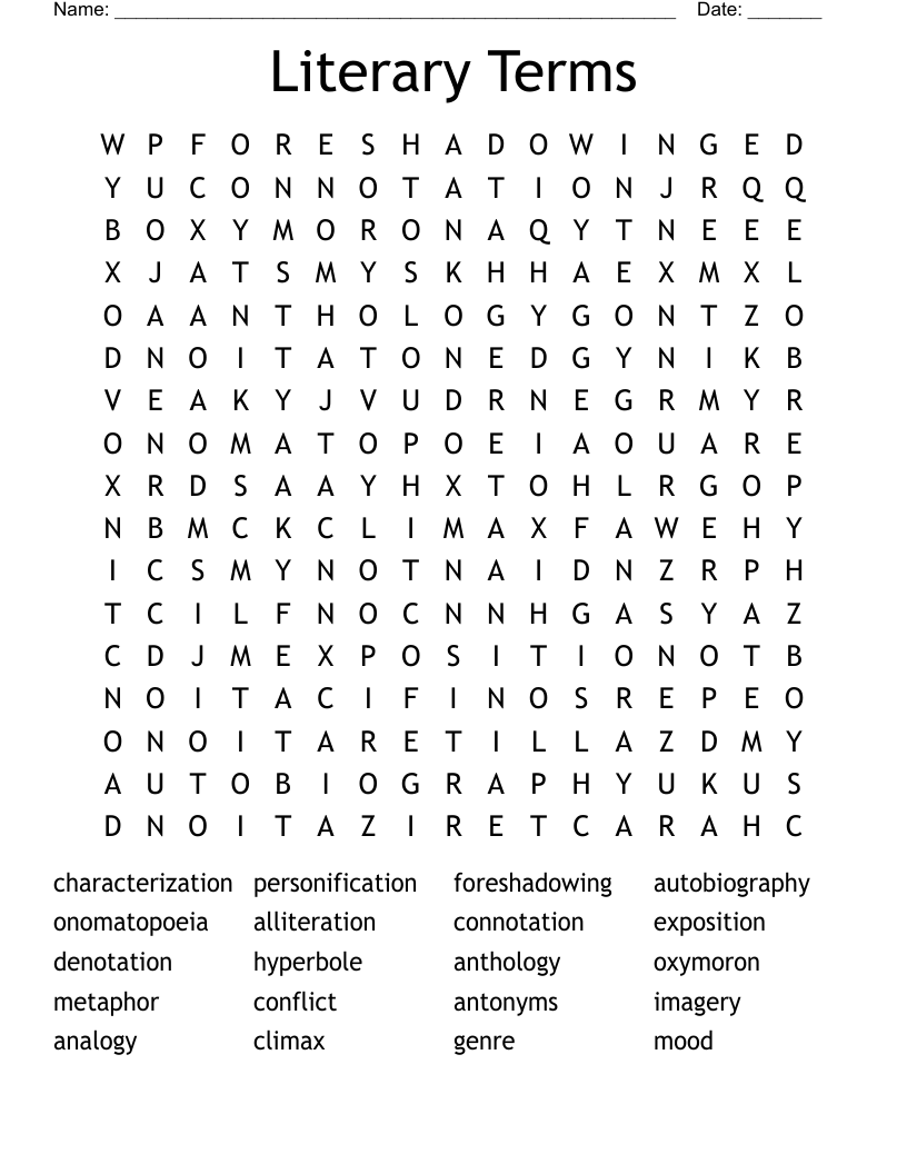 Literary Terms Word Search