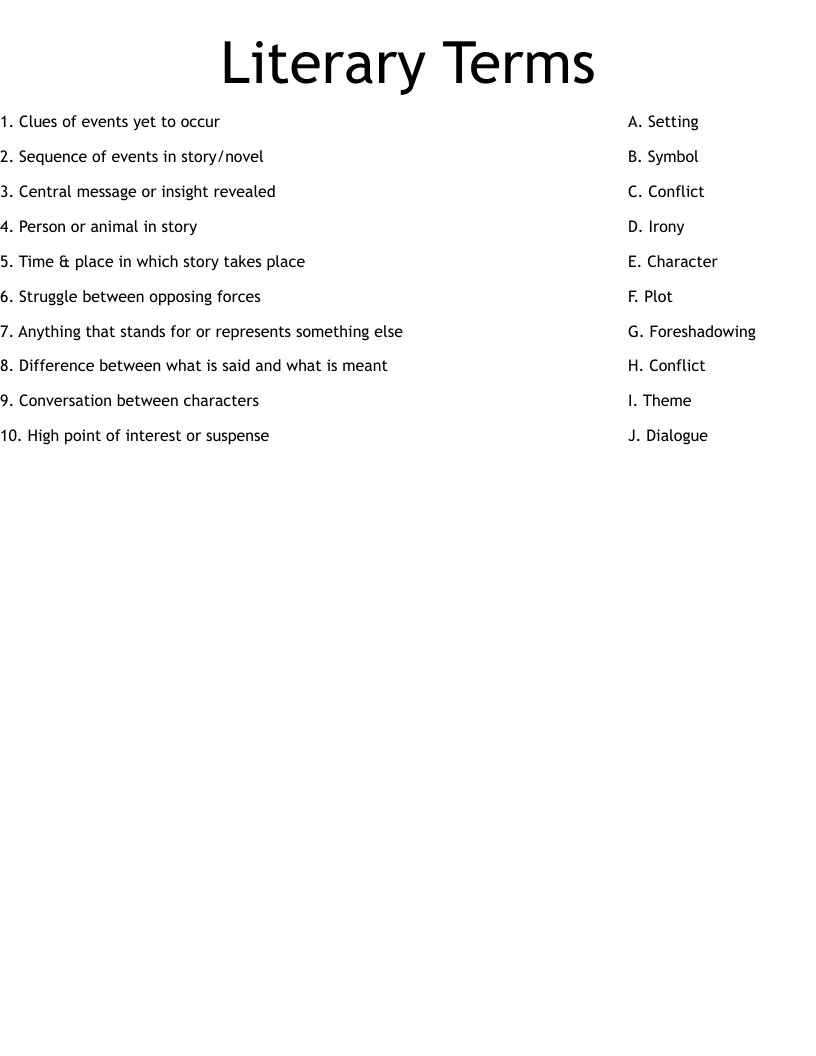 Literary Terms Worksheet