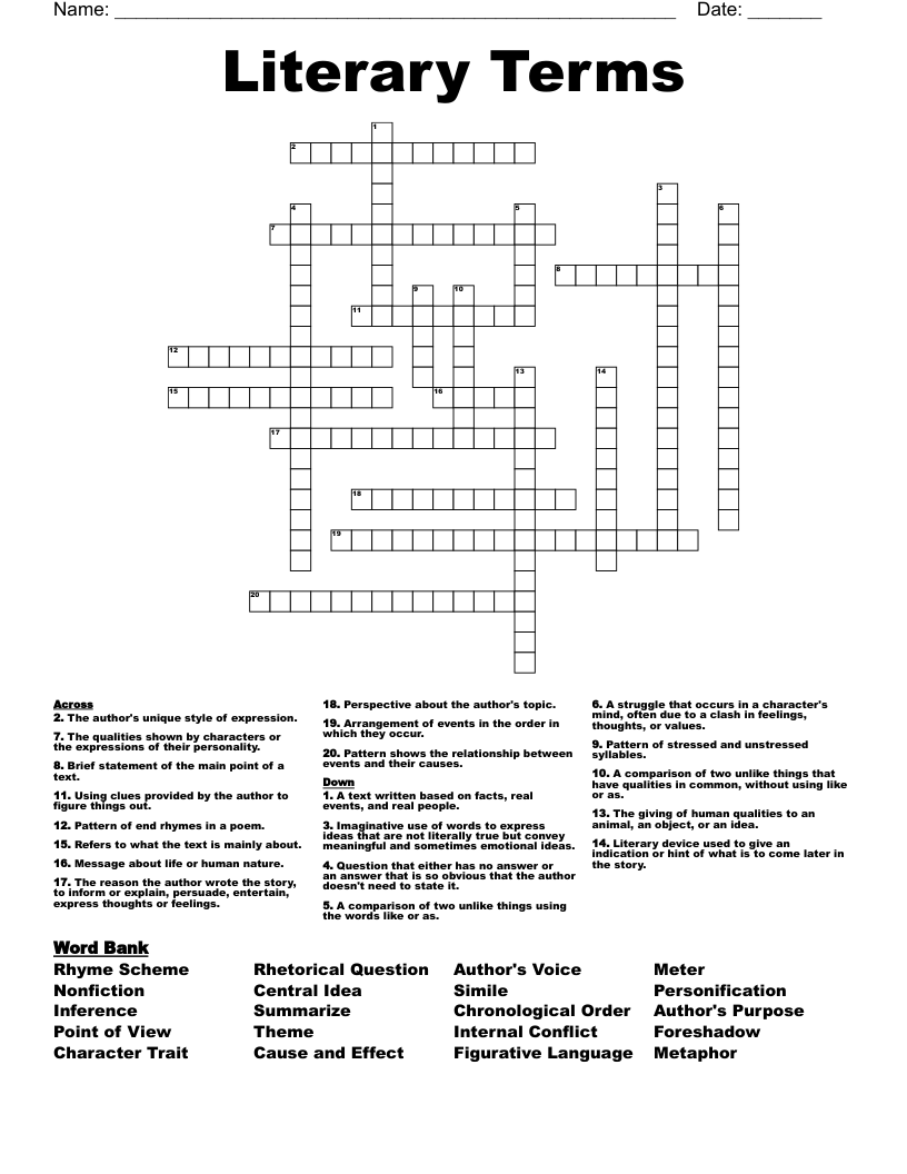 Literary Terms Crossword