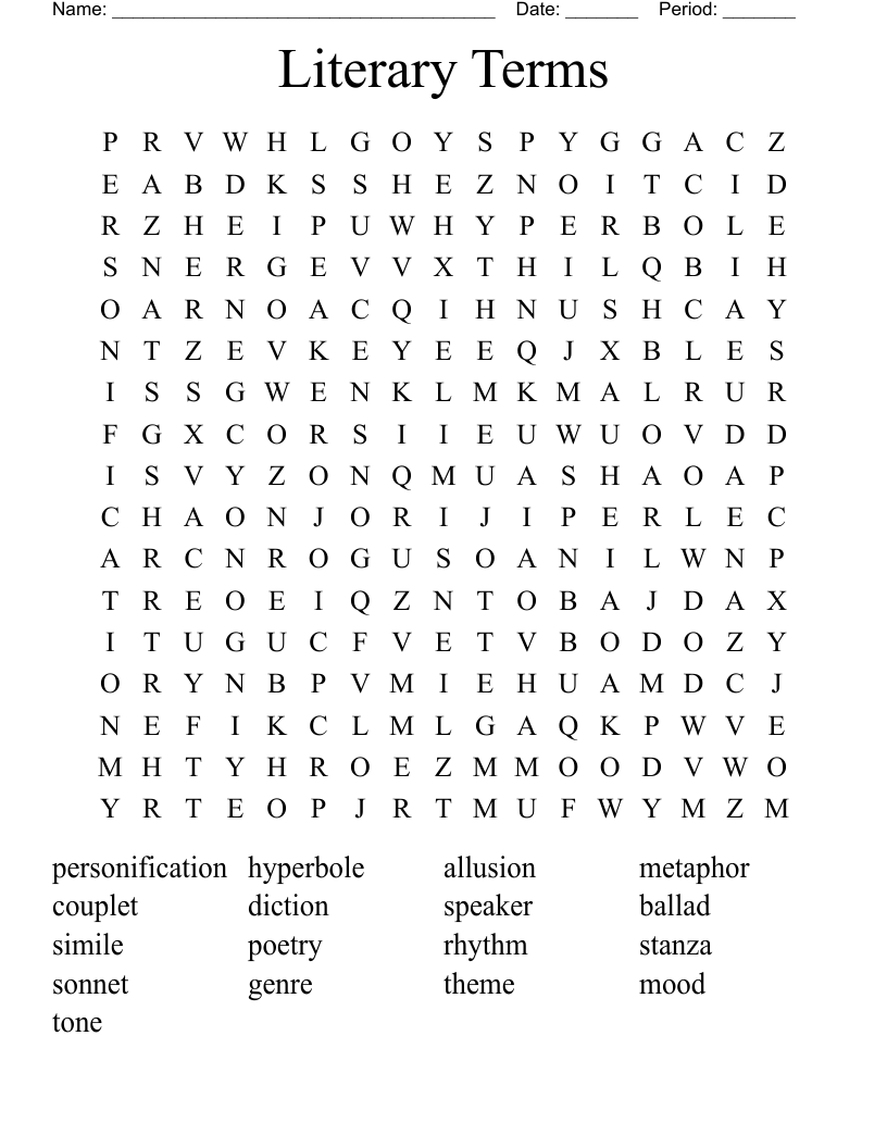 Literary Terms Word Search