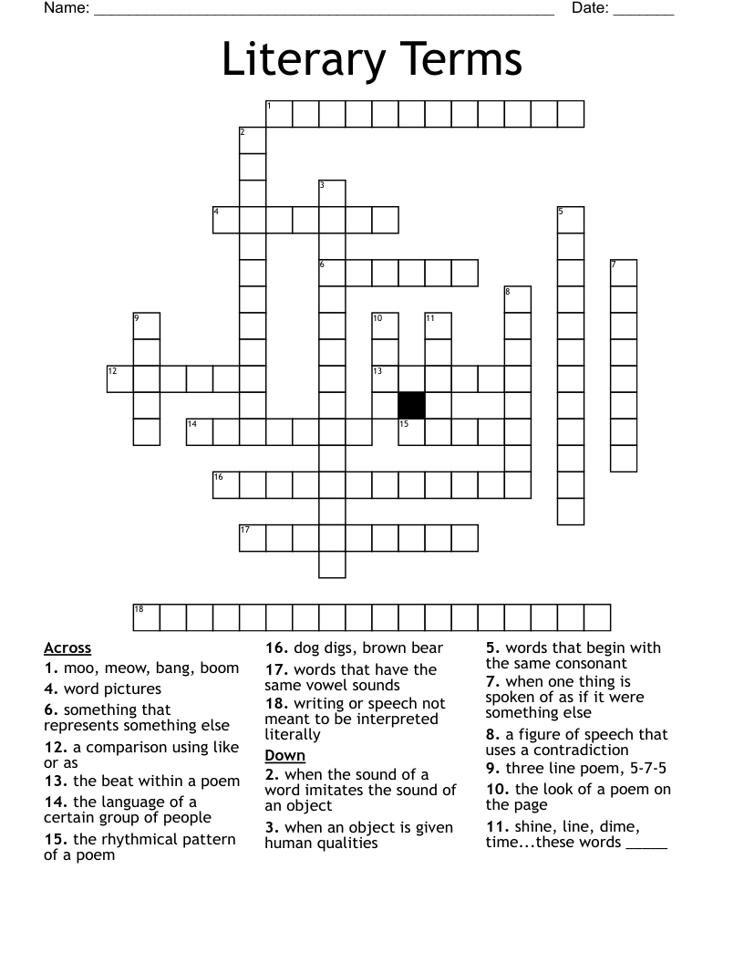 Literary Terms Crossword