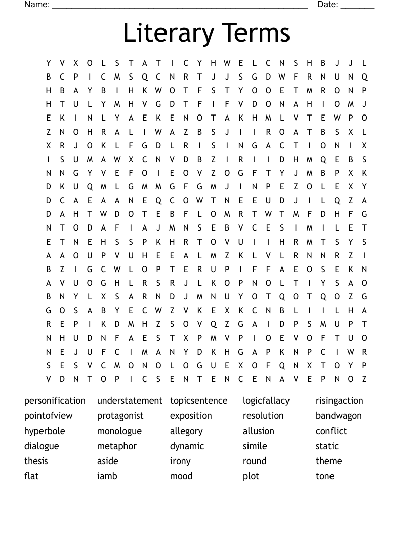 Literary Terms Word Search