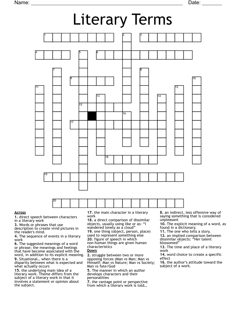 Literary Terms Crossword