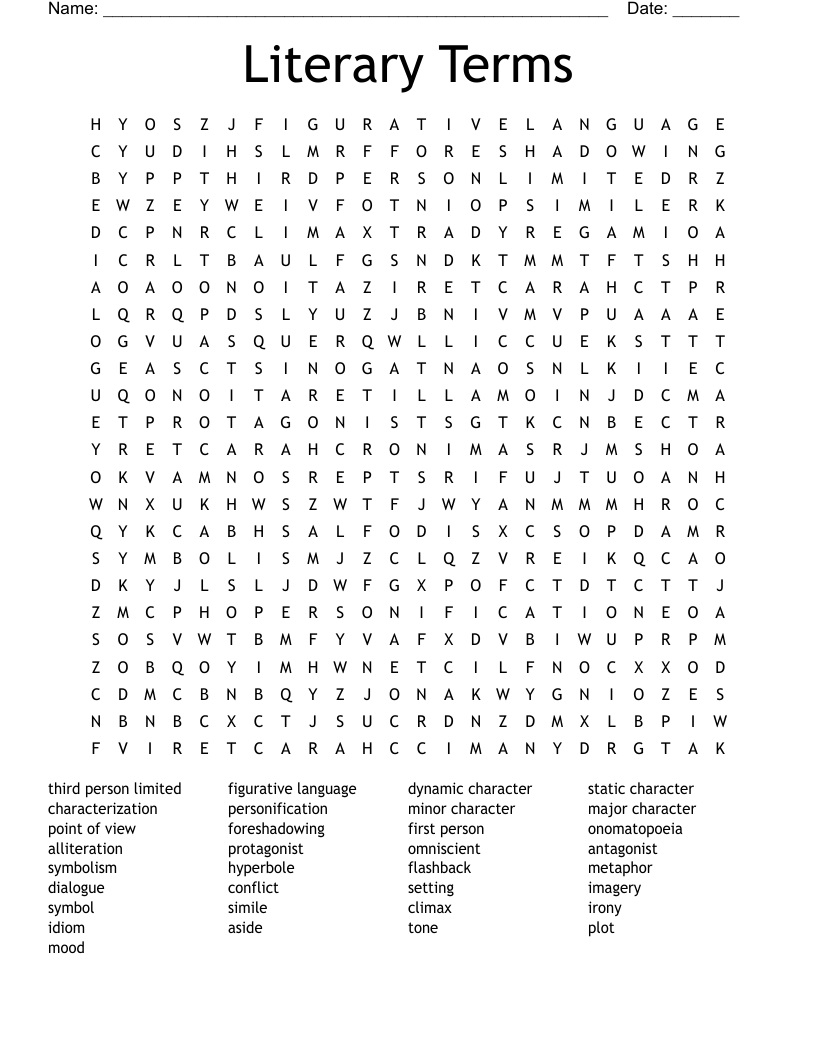 Literary Terms Word Search