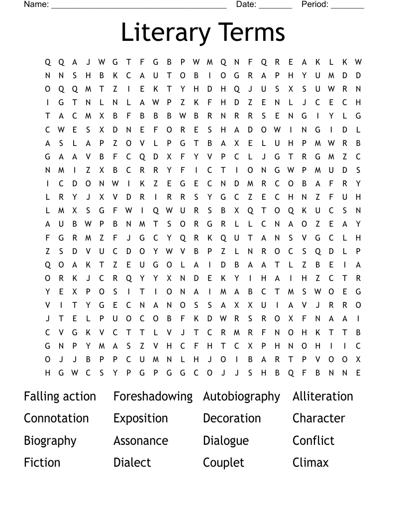 Literary Terms Word Search