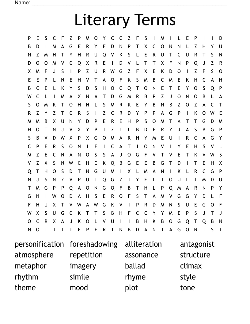 Literary Terms Word Search