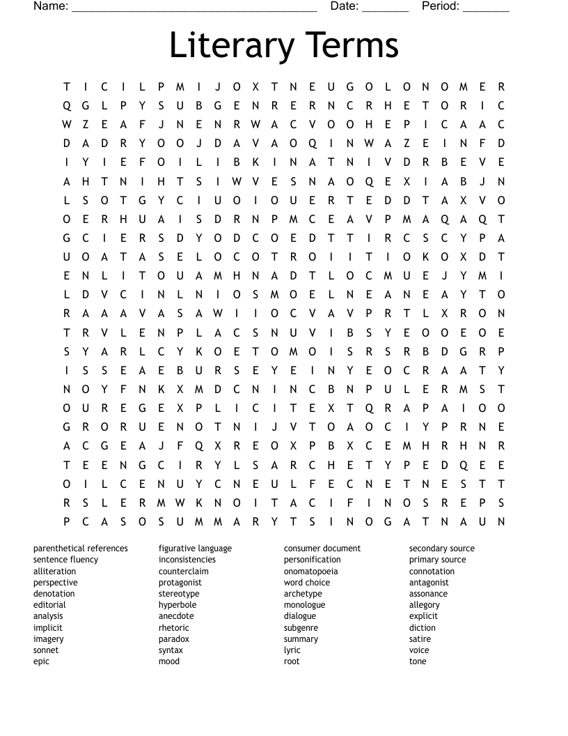 Literary Terms Word Search