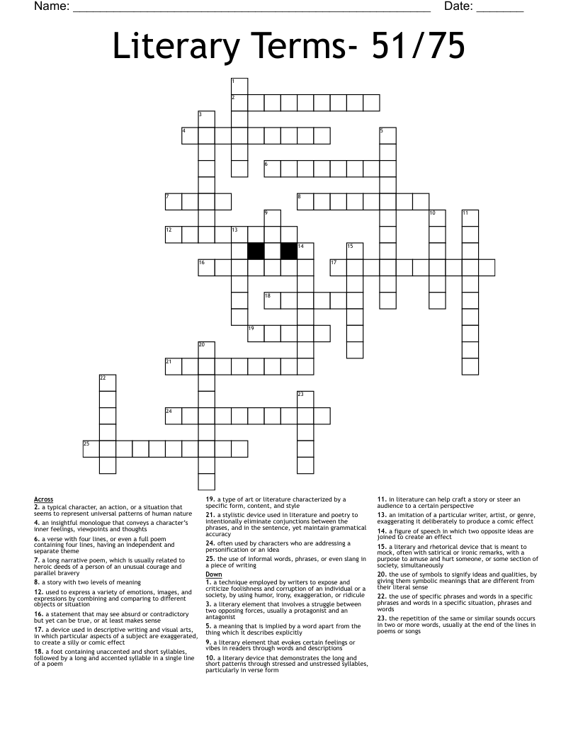 Literary Terms- 51/75 Crossword