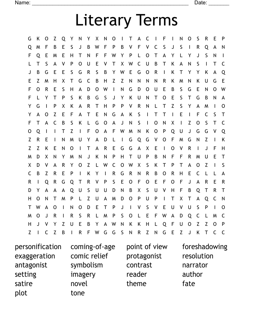 Literary Terms Word Search