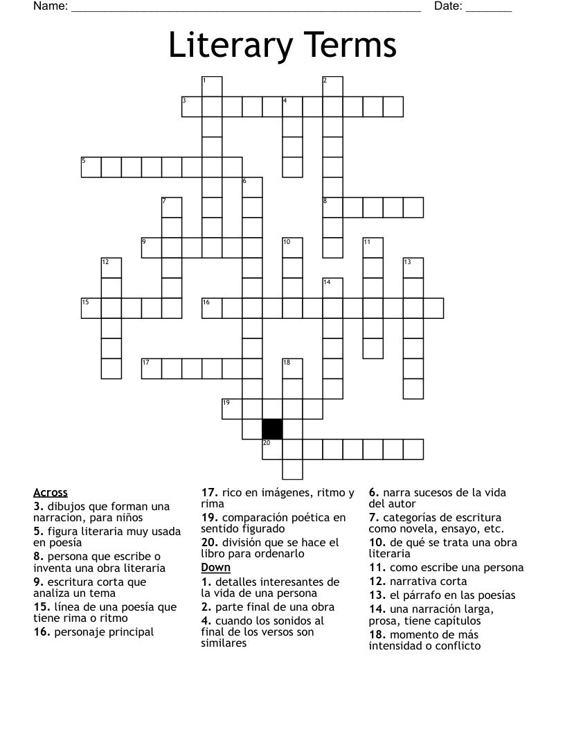 Literary Terms Crossword