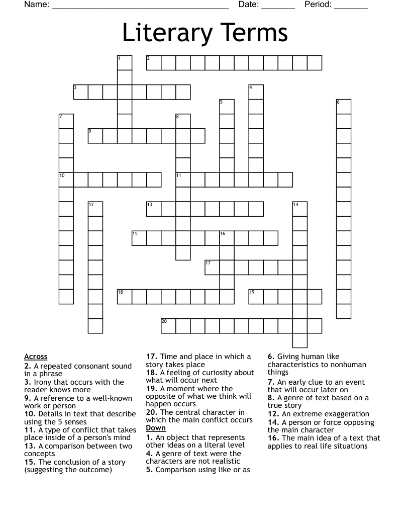Literary Terms Crossword