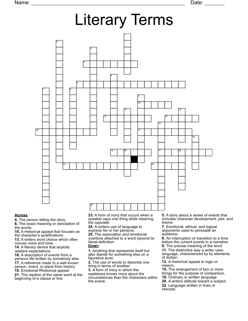 Literary Terms Crossword
