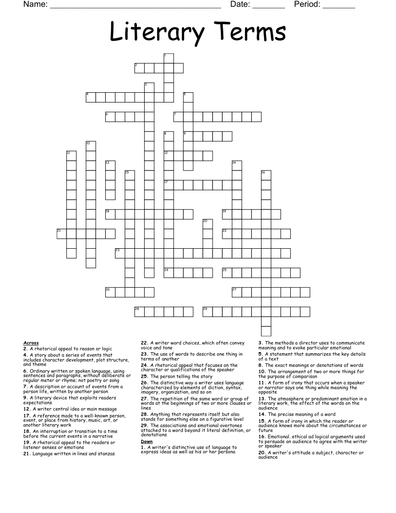 Literary Terms Crossword