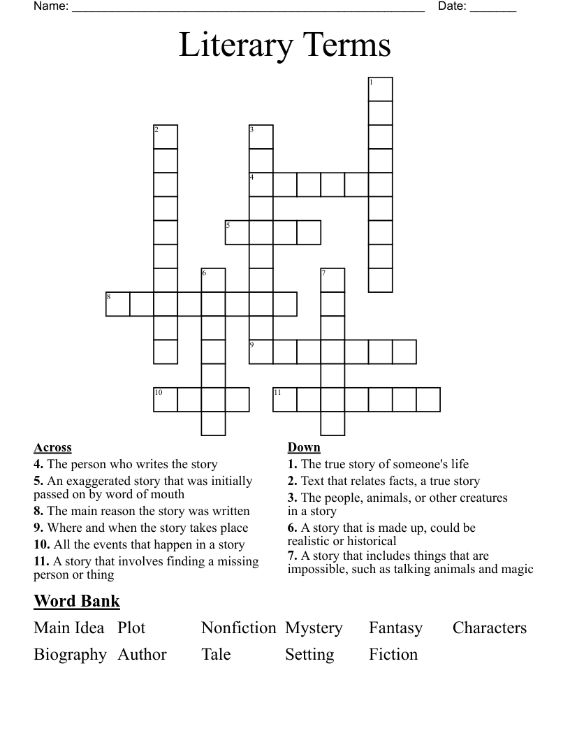 Literary Terms Crossword