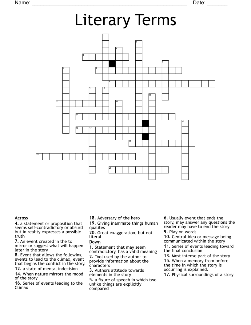 Literary Terms Crossword