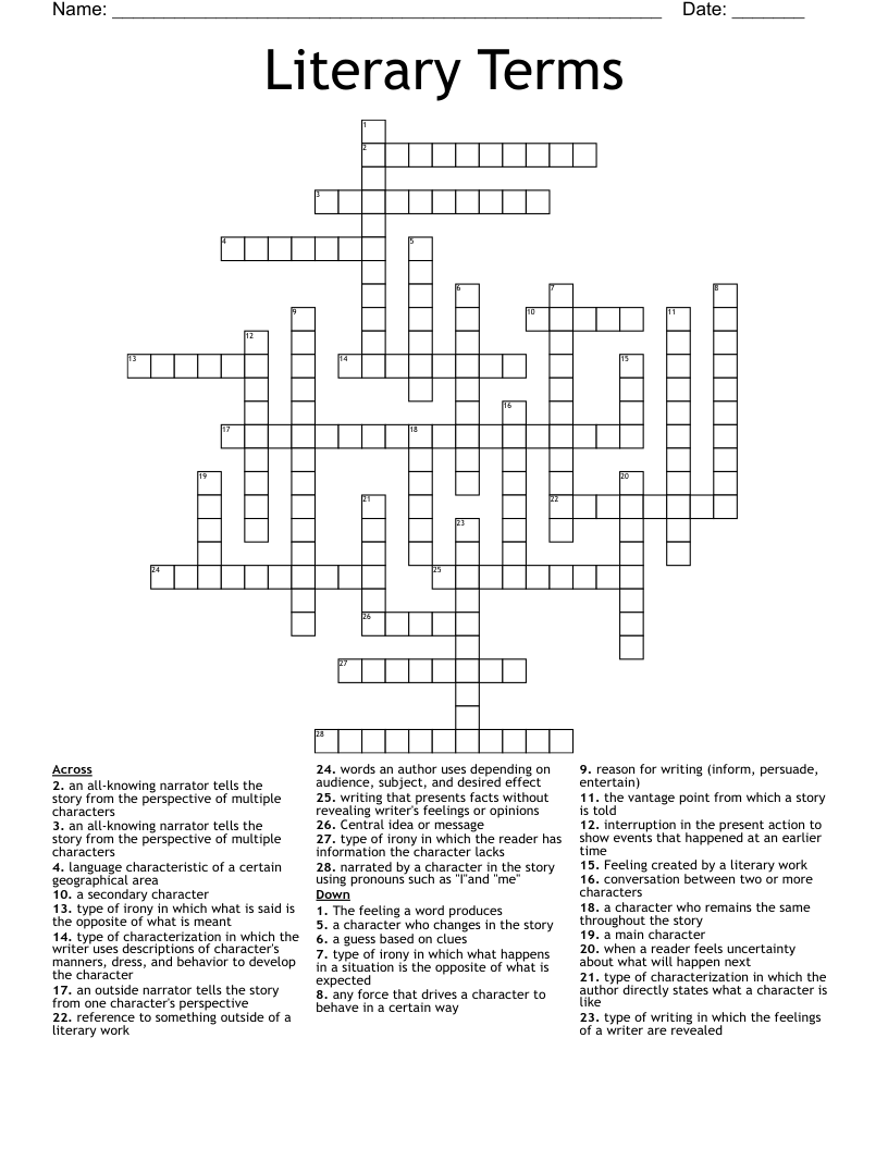 Literary Terms Crossword