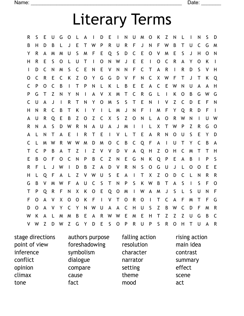 Literary Terms Word Search